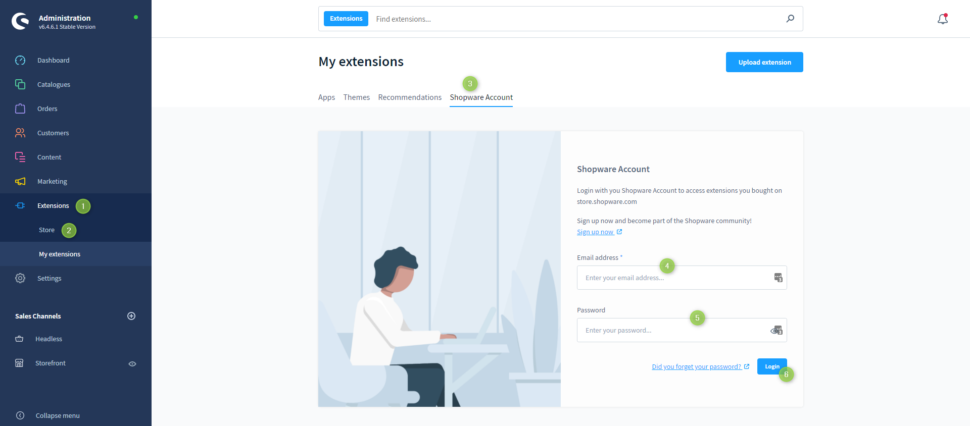 Registering the Shopware Account in the administration