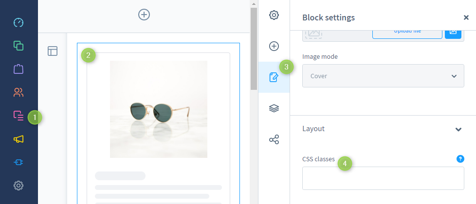 Block settings in the Shopping Experience editor