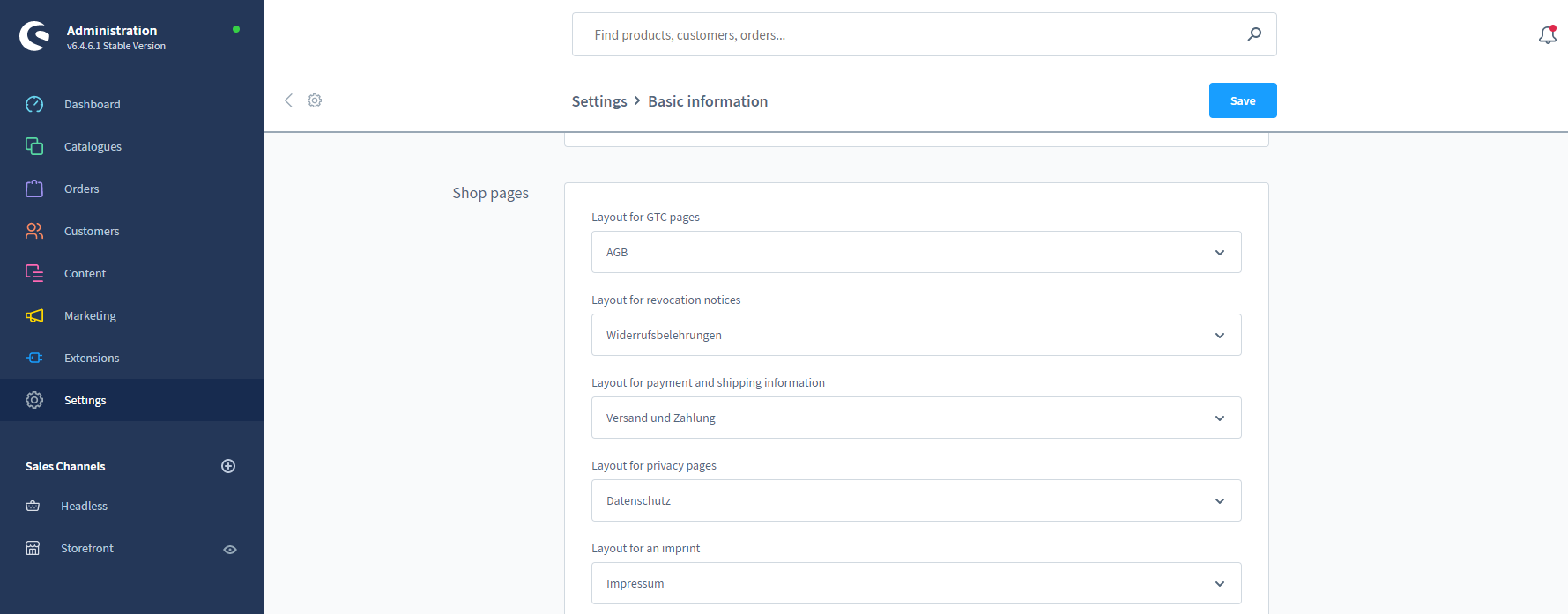 Settings > Basic information